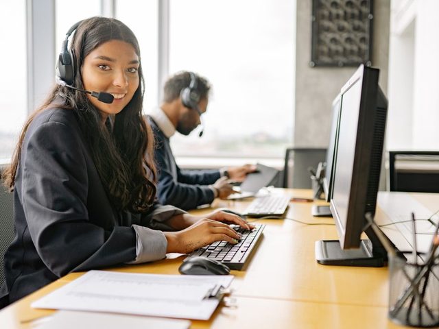 Hospital administrator at the front desk