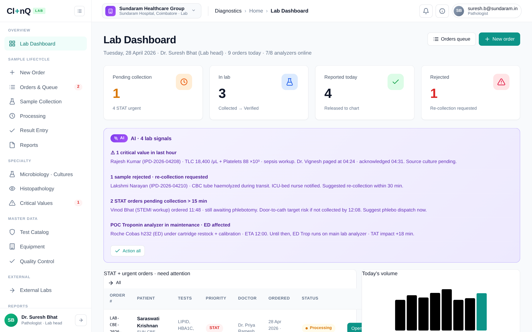 Diagnostics / Lab - Clinq product screenshot